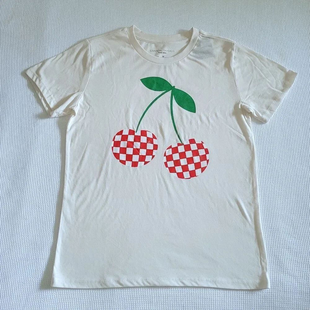 Grayson Threads🧵 Double✌ Checkerboard Cherries🍒 Graphic Tee👕 - NWT